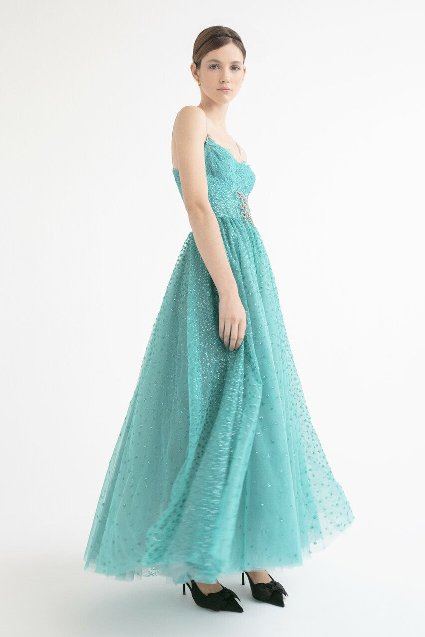 Embellished Spaghetti Strap Gown