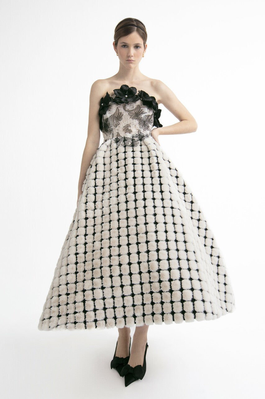 Checkered Strapless Midi Dress