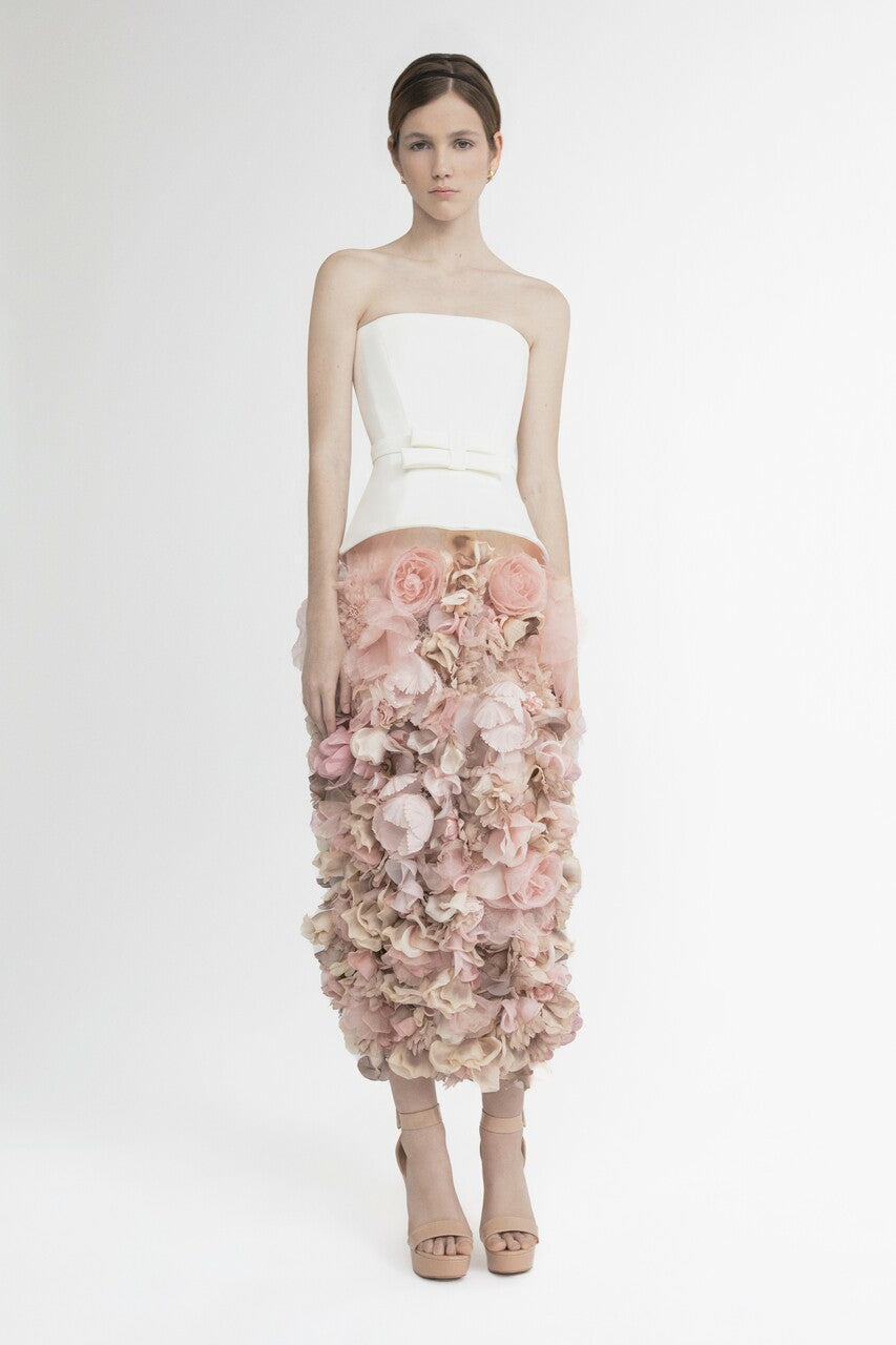 Strapless Midi Dress with Floral Skirt