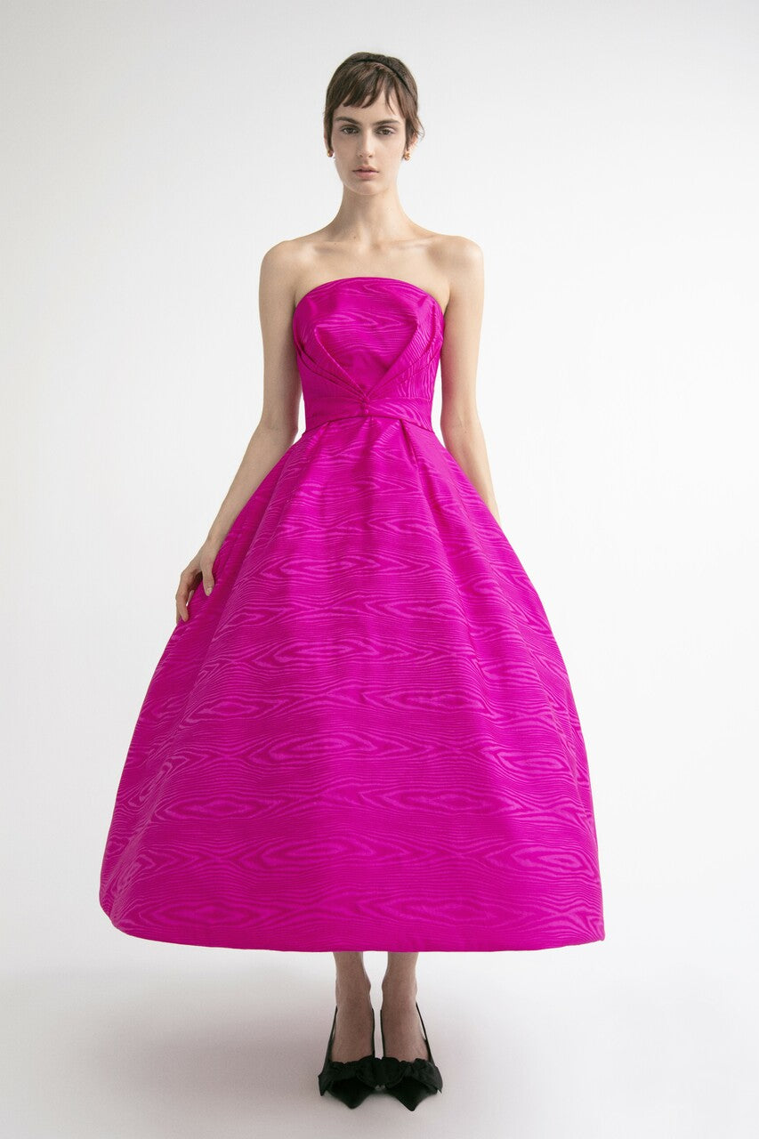 Strapless A-Line Midi Dress with Back Floral