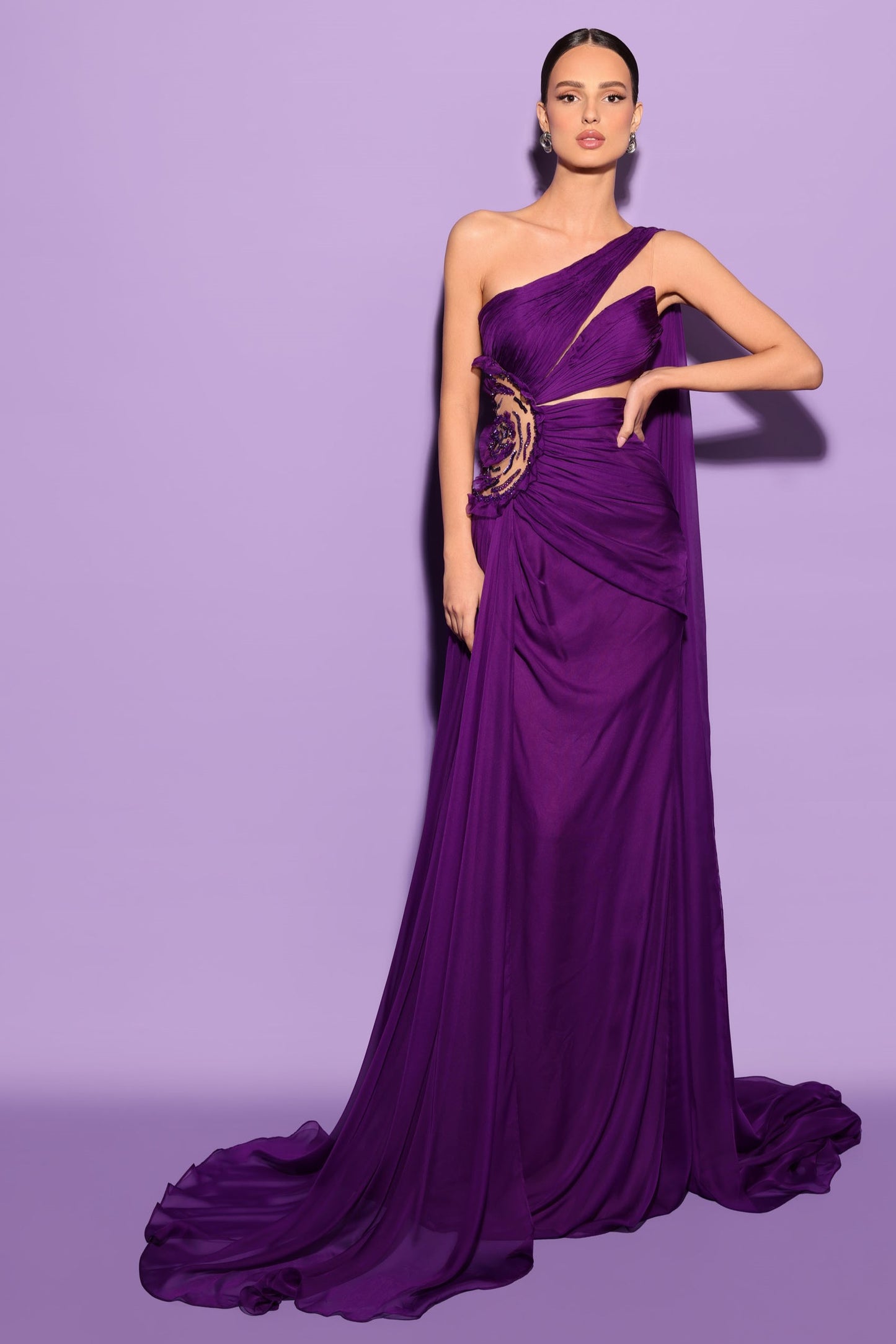 Draped One-Shoulder SOLID Gown
