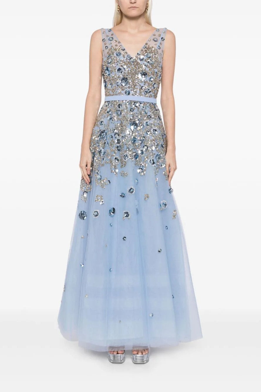 Tulle Ankle-Length Dress with Dotted Beading