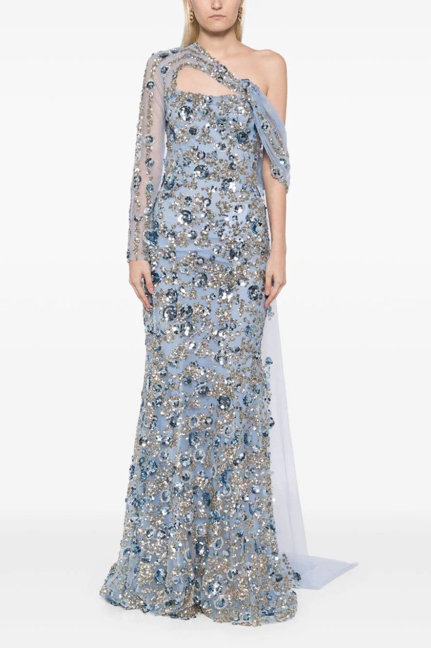 Tulle One Shoulder Gown with Tulle Tail