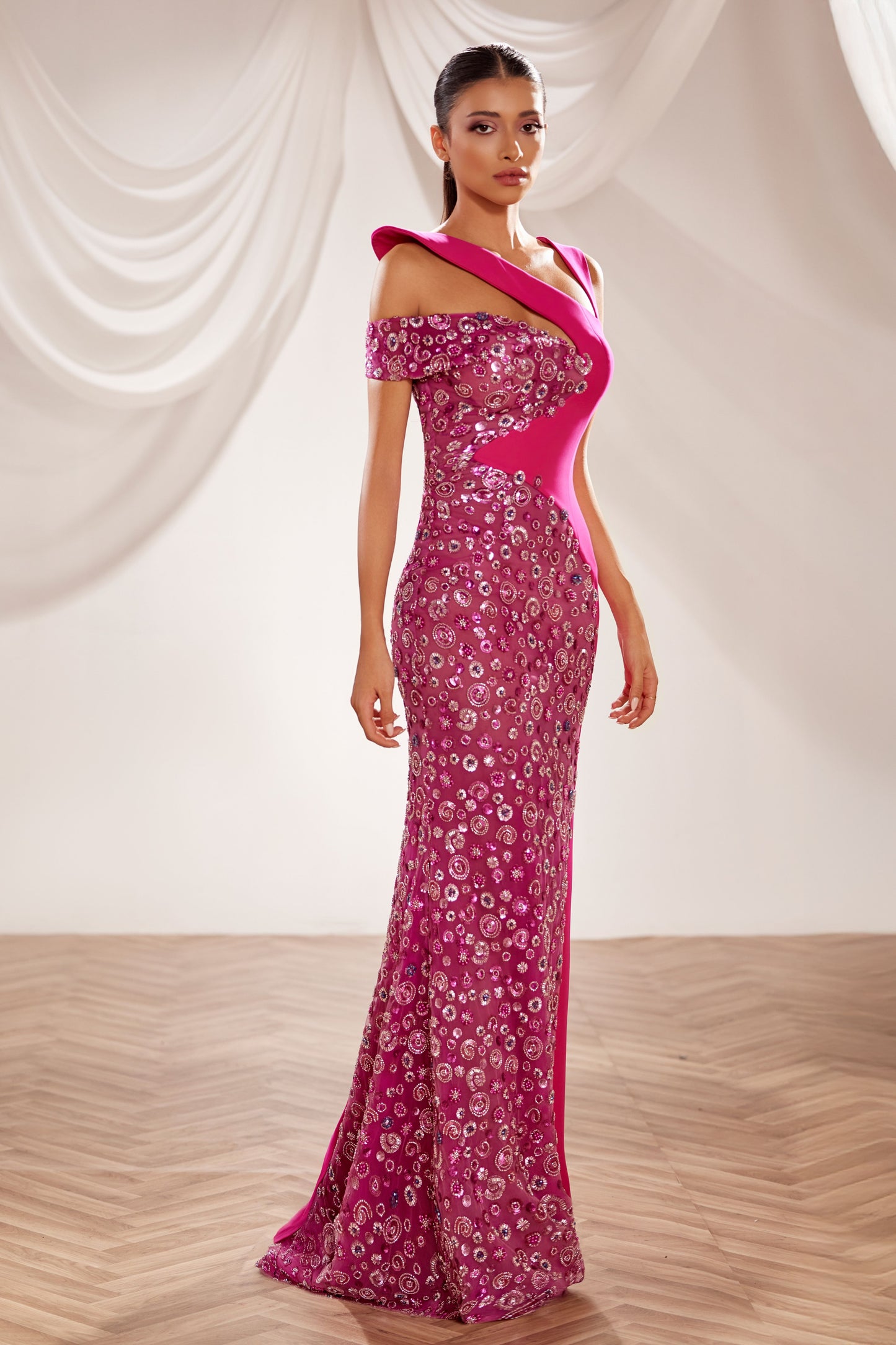 Asymmetric Neckline Gown