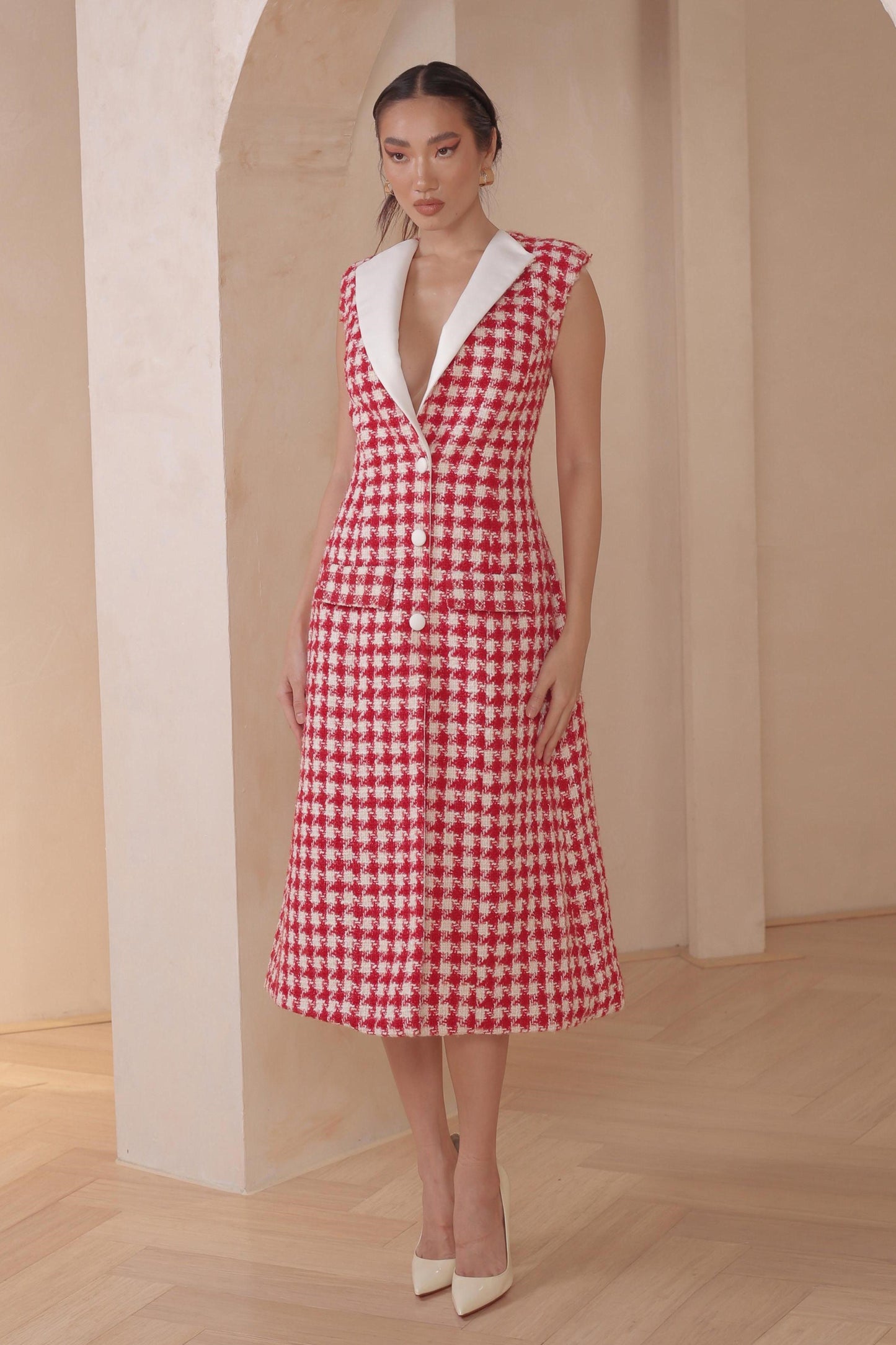 Sleeveless Houndstooth Dress