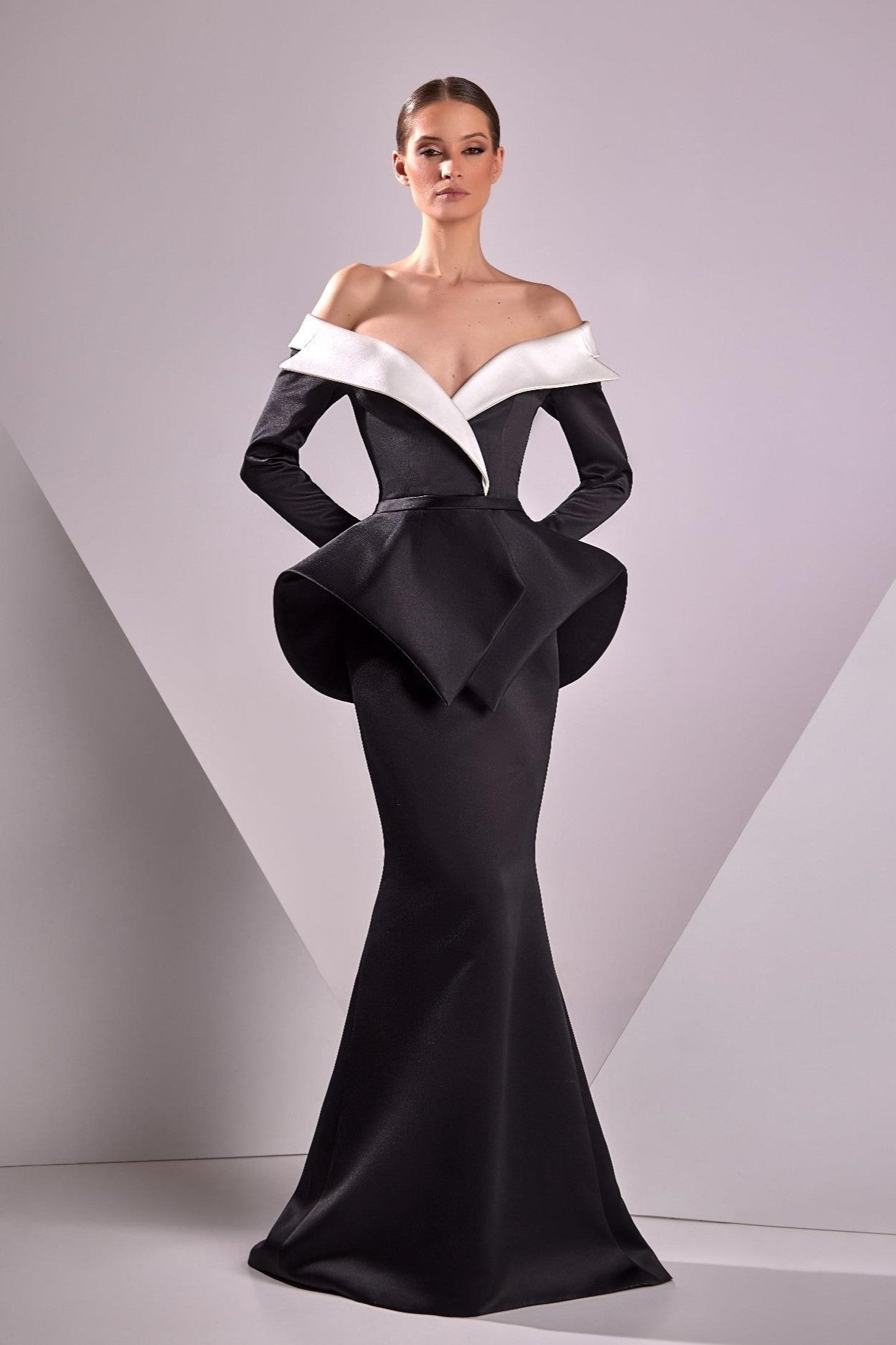 Satin Duchesse Off Shoulder Gown