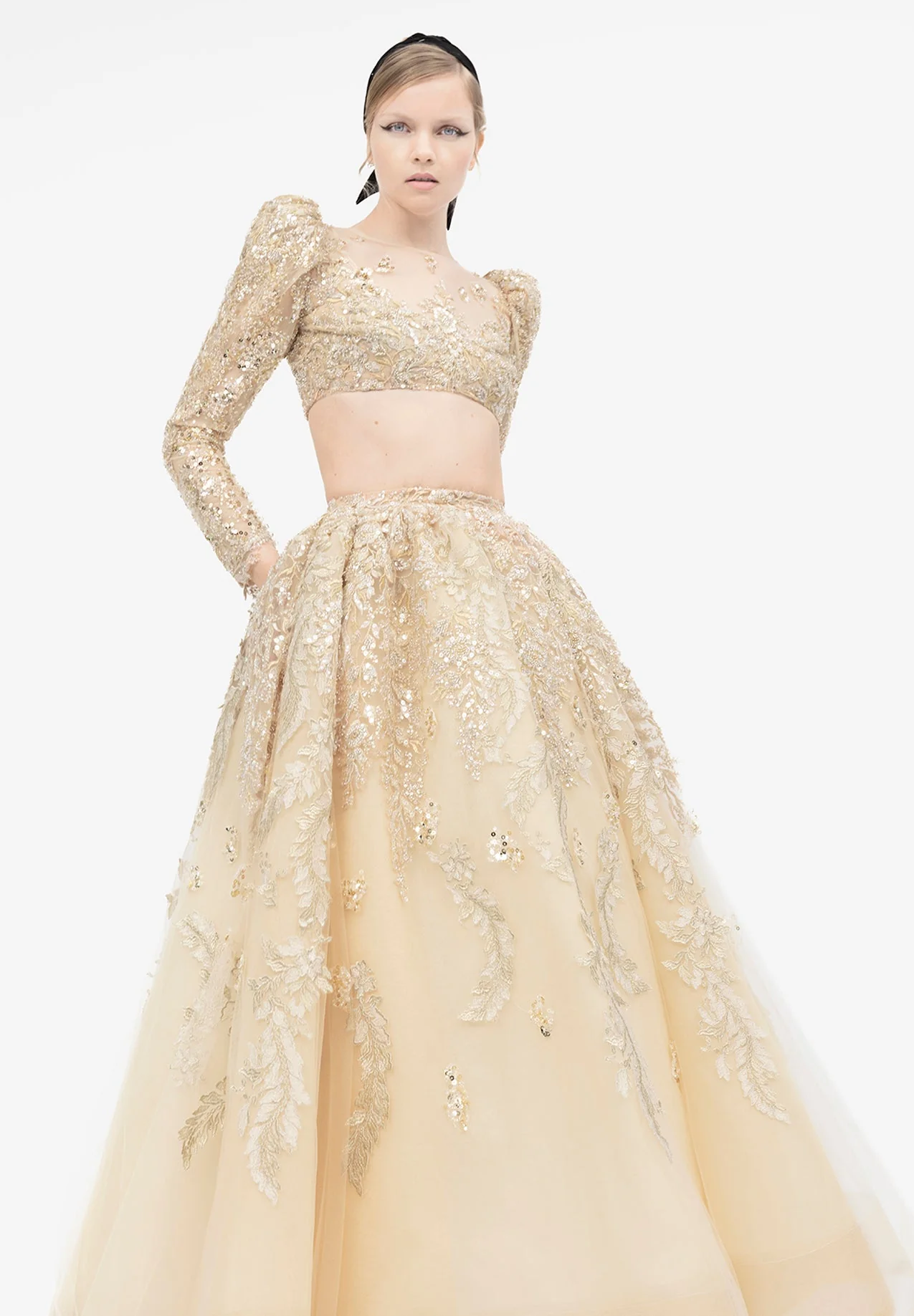 Fully Beaded Crop Top with Skirt