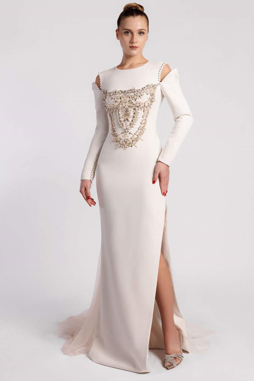 Crepe Long Sleeved Gown
