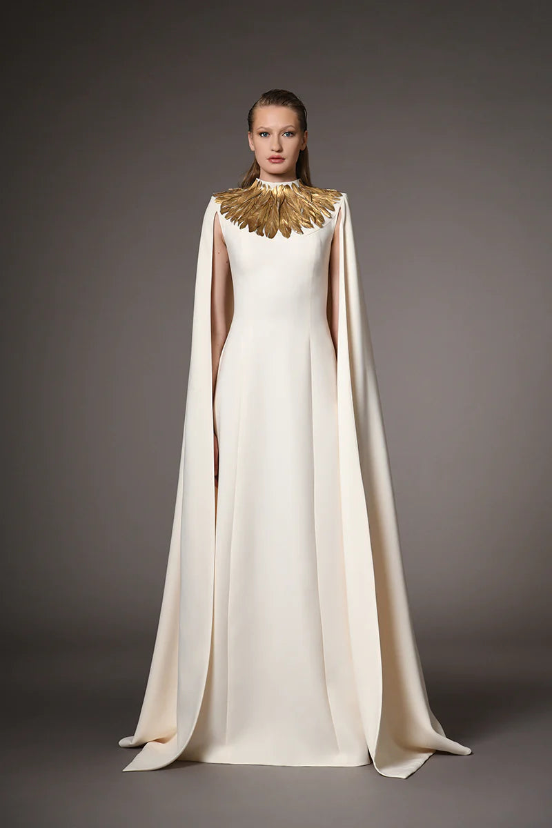 Long Caped Feather Dress