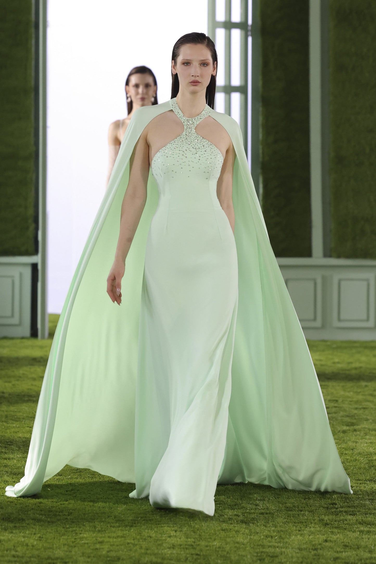 Halter Crepe Gown with Cape