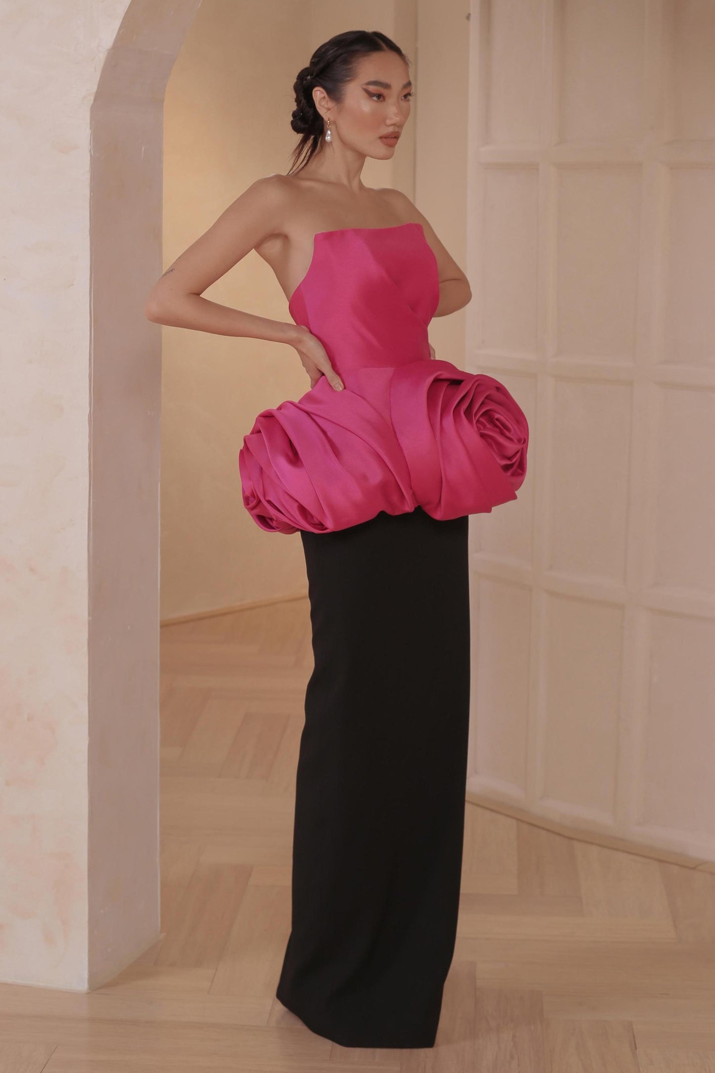 Rosette Peplum Gown