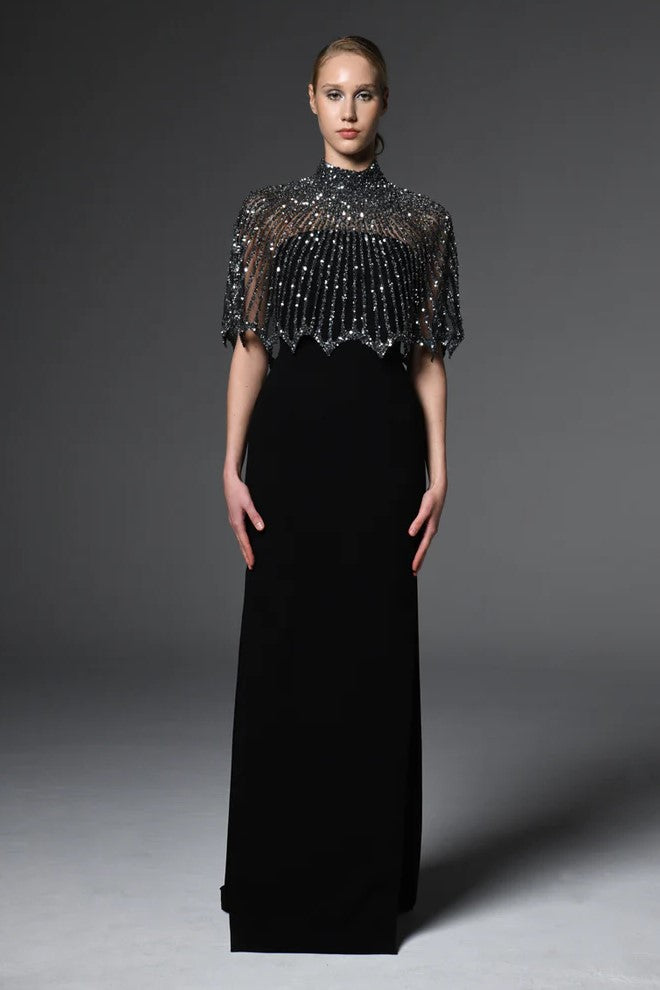 Cr?pe Gown with Embroidered Bolero