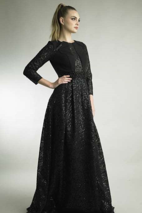 Long Sleeve Lace Insert Gown