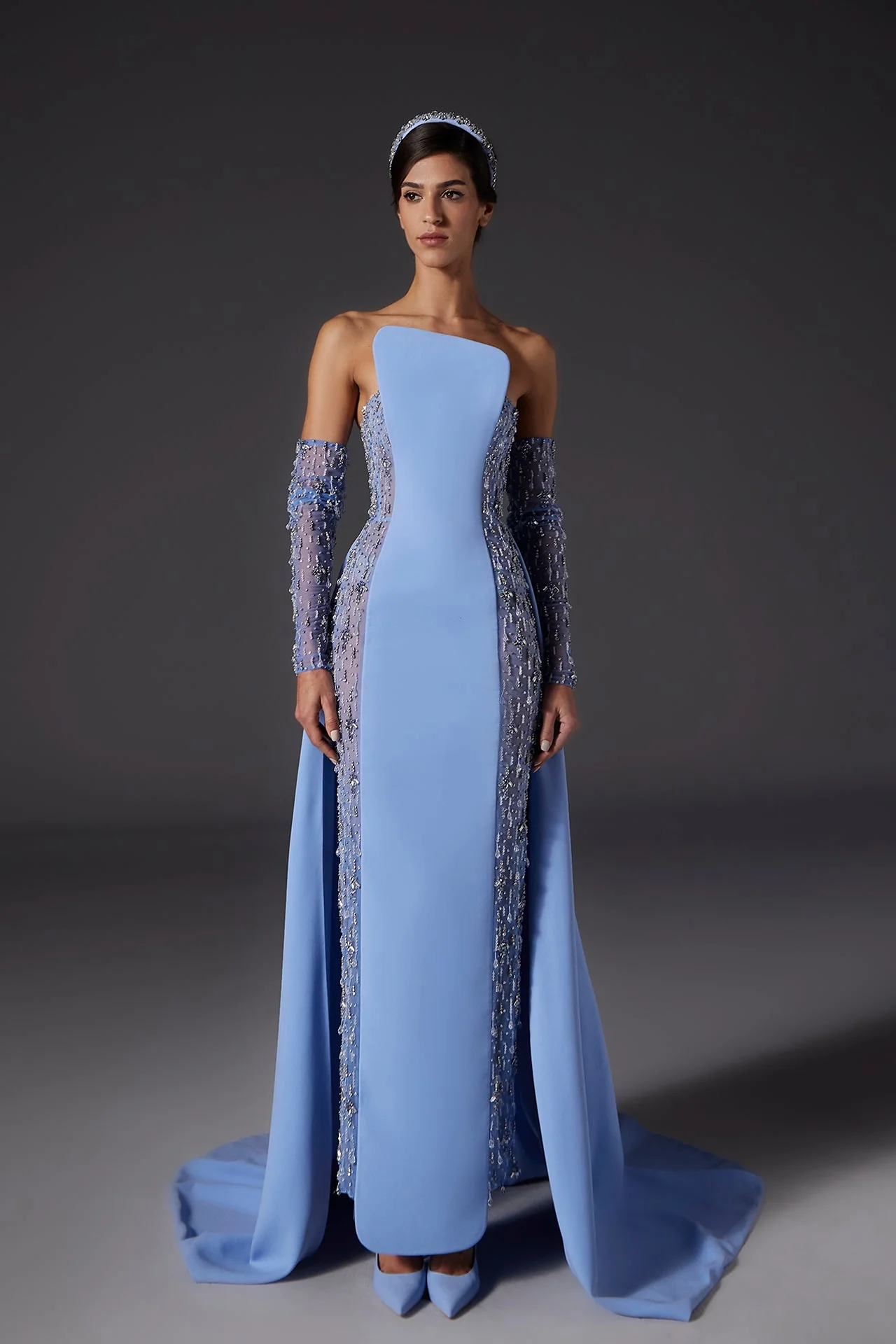 Off Sleeves Embroidered Gown