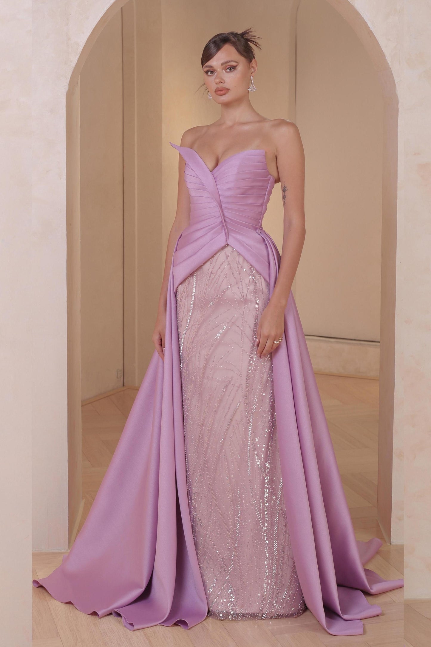Strapless Gown with Pleated Bodice