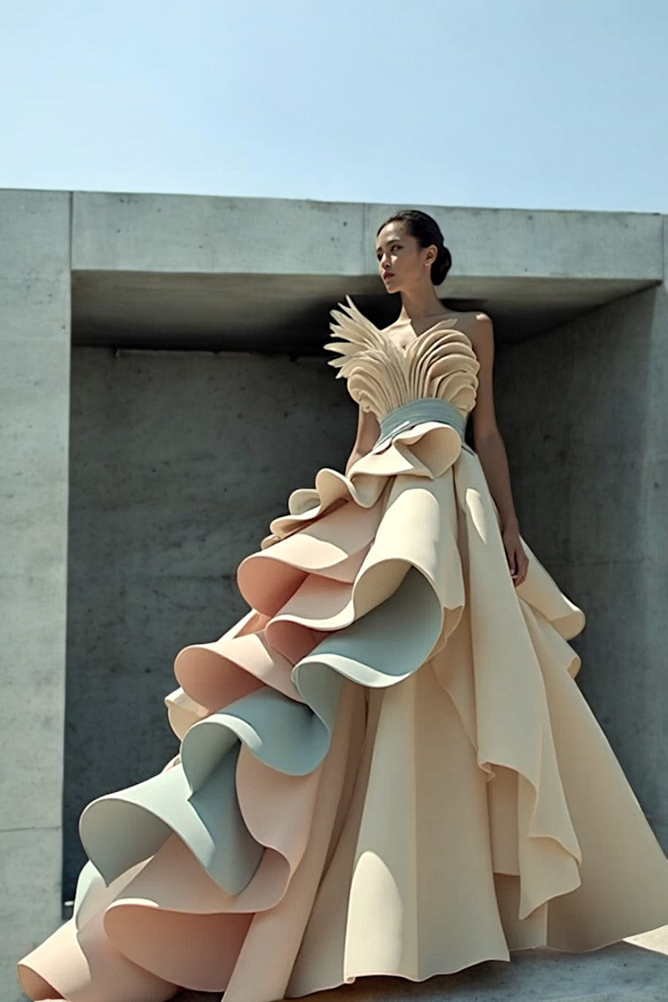 Side Ruffled Strapless Gown