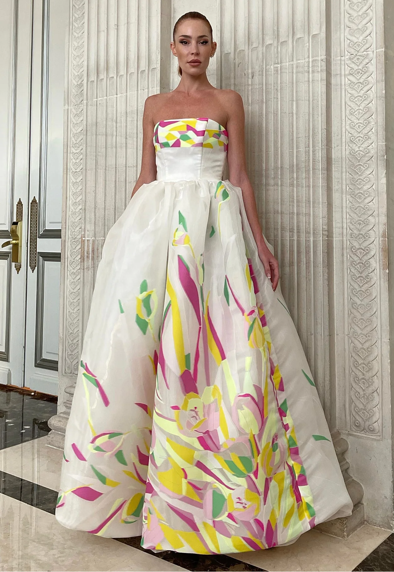 Floral Printed Organza Gown
