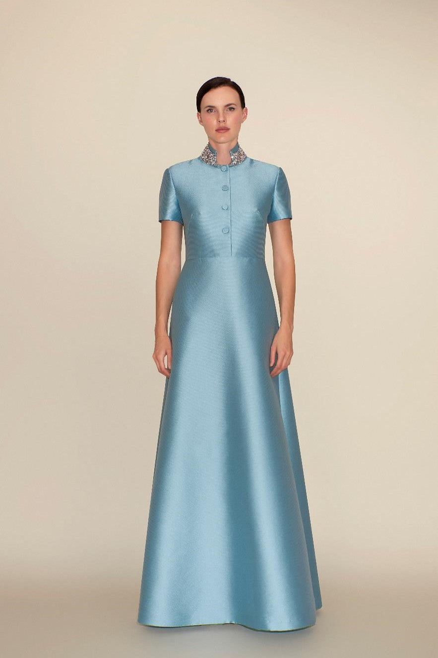 Short Sleeve Mikado Piqu? Gown