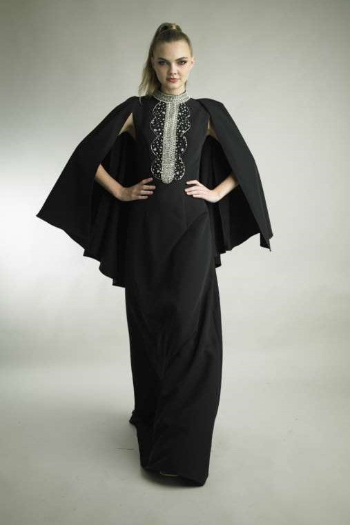 Mock Neck Knit Cape Gown