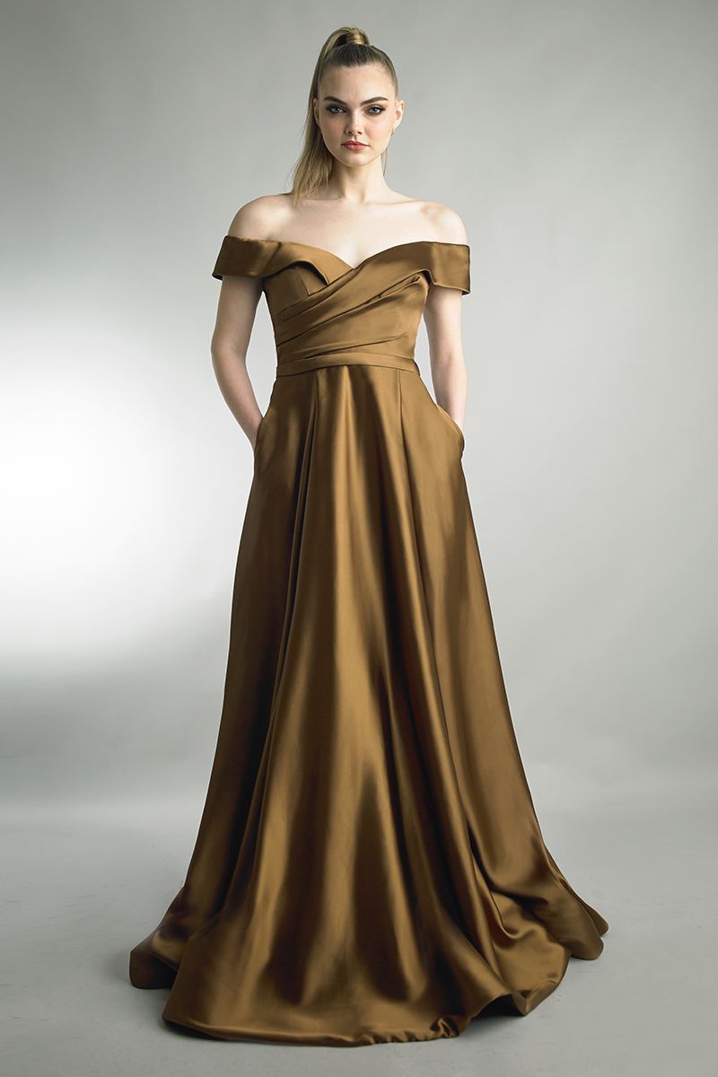 Off Shoulder A-Line Gown with Pockets