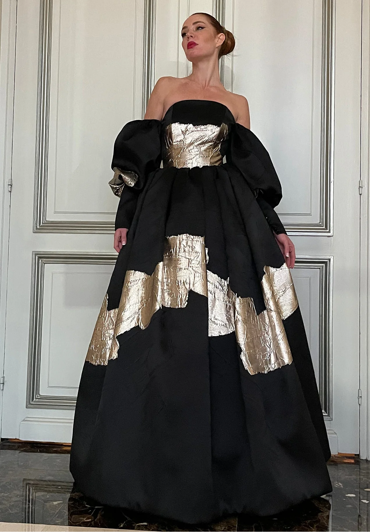Off Shoulder Brocade Ball Gown