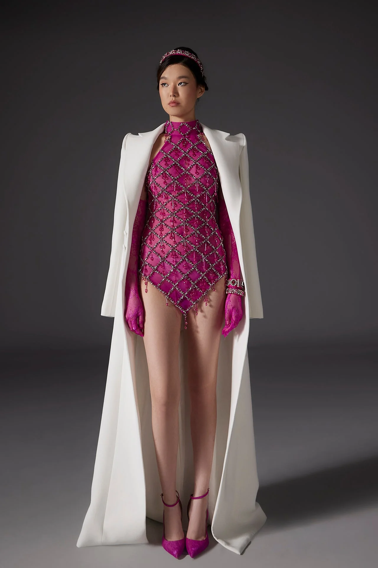 Embroidered Mini Dress with Coat