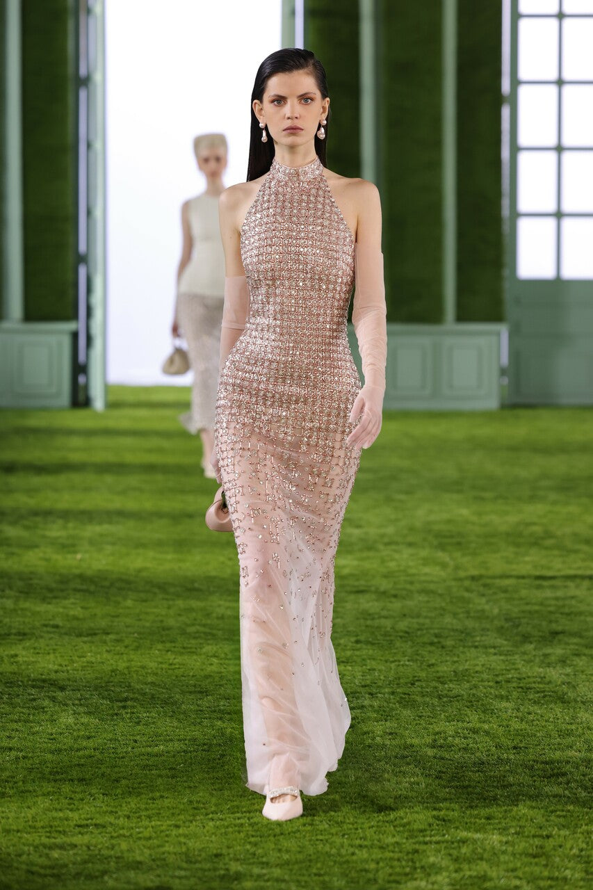 Beaded Tulle Halter Gown