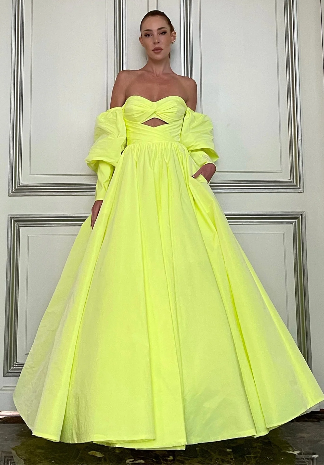 Off the Shoulder Taffeta Gown