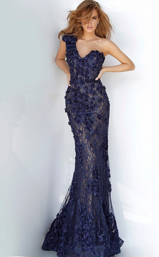 Embellished One Shoulder Evening Gown