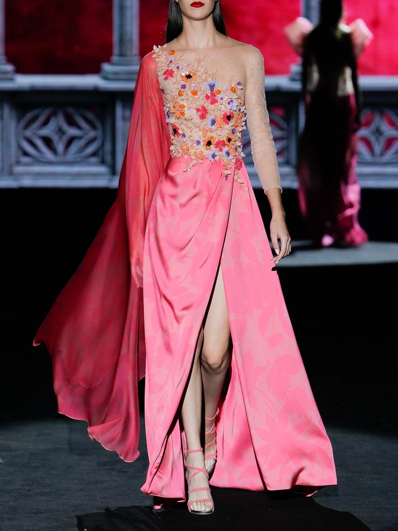 Draped Floral Embroidered Dress