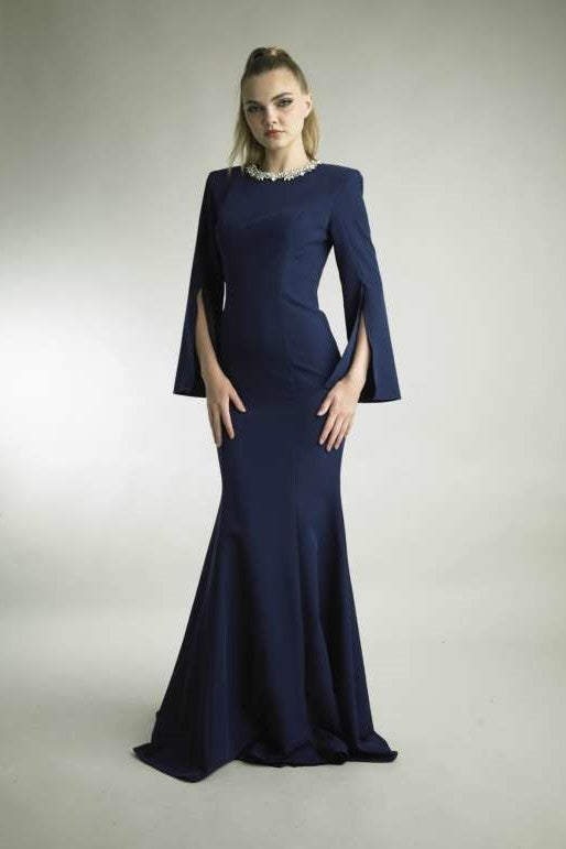 Long Sleeve Knit Trumpet Gown