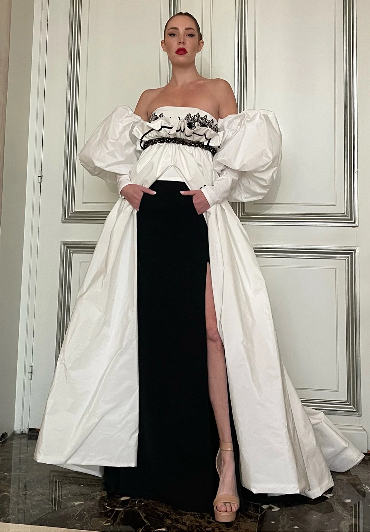 Puff Sleeve Taffeta Gown