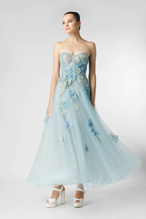 Strapless Tea-Length Gown