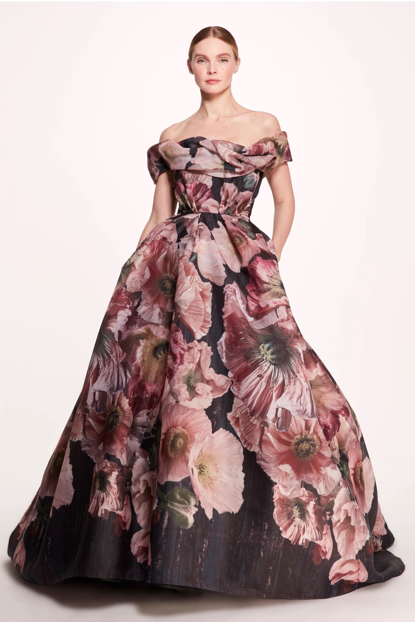 Printed Poppy Gazar Ball Gown