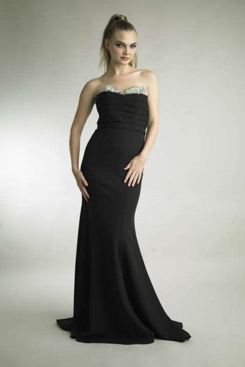 Knit Strapless Beaded Laser Gown