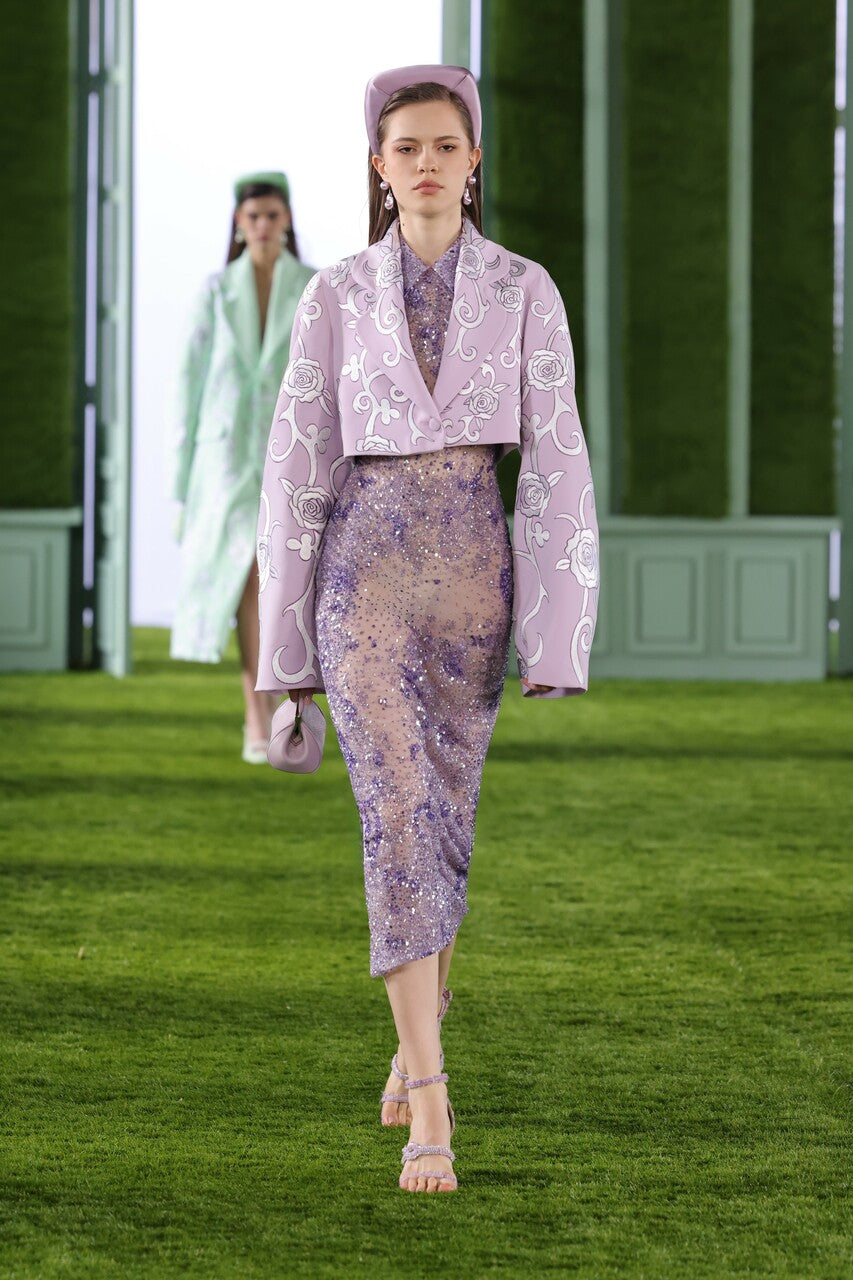 Cropped Crepe Jacket with Tulle Dress