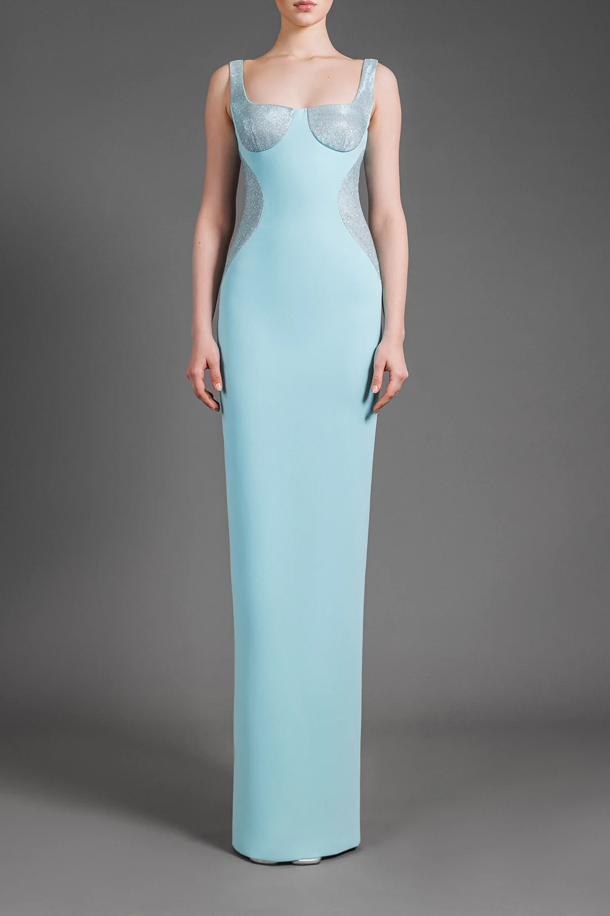 Scoop Neck Shimmery Lurex and Cr?pe Gown