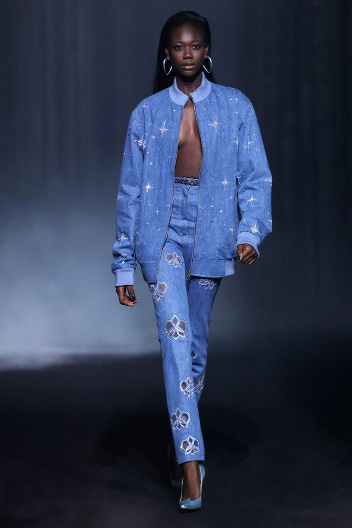 Beaded Denim Jacket with Pants