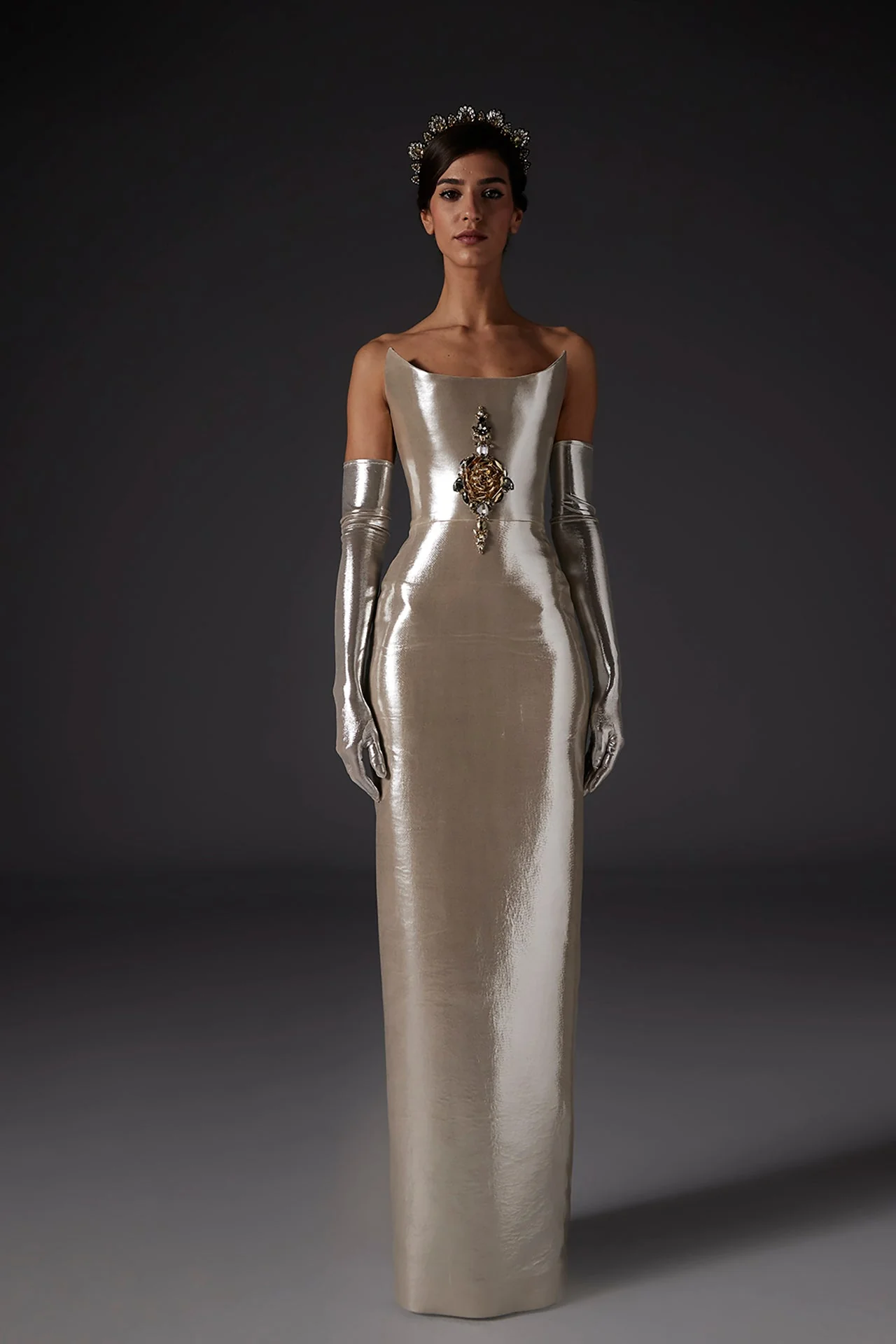 Strapless Lurex Gown with Gloves