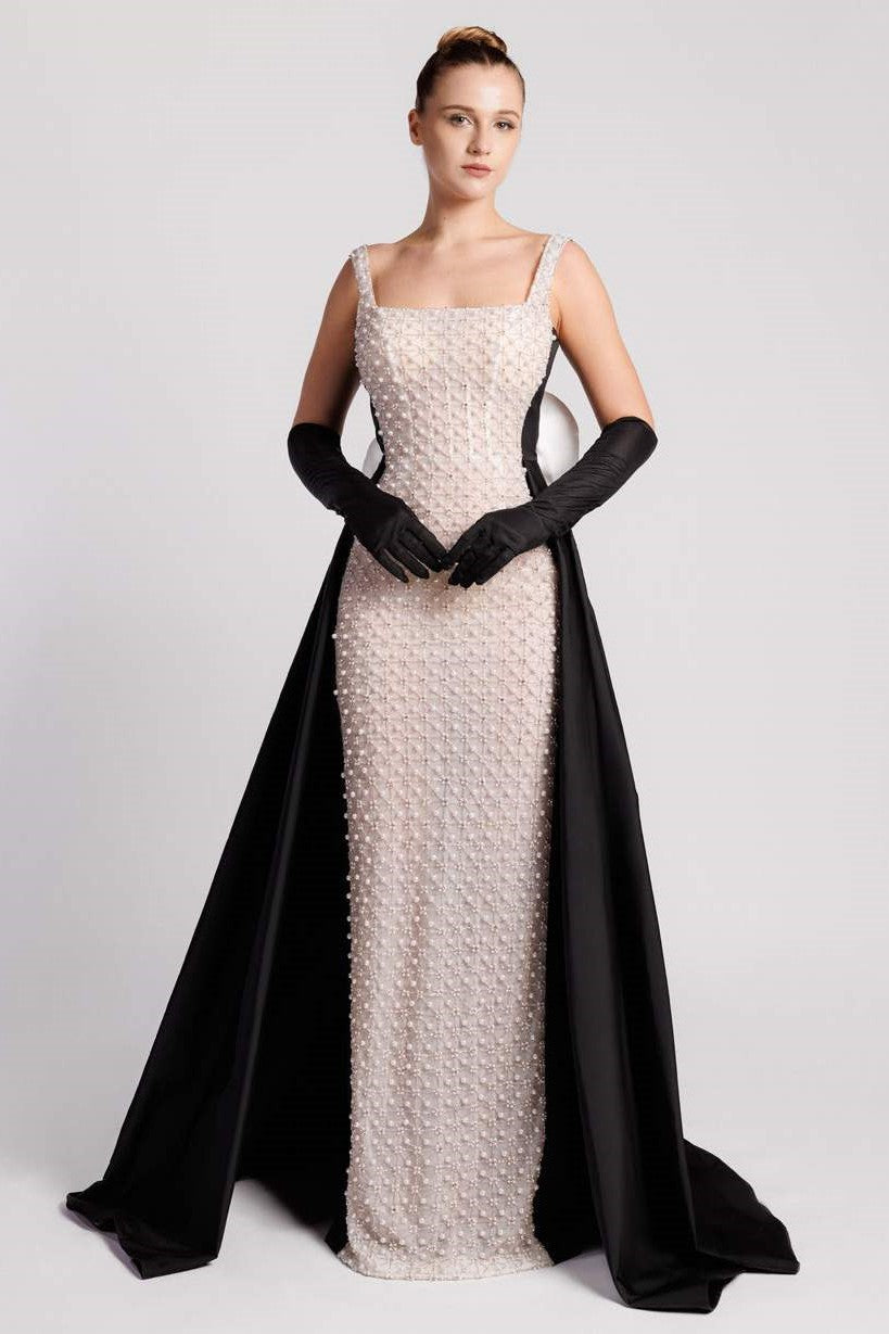 Sleeveless Column Gown with Square Neckline