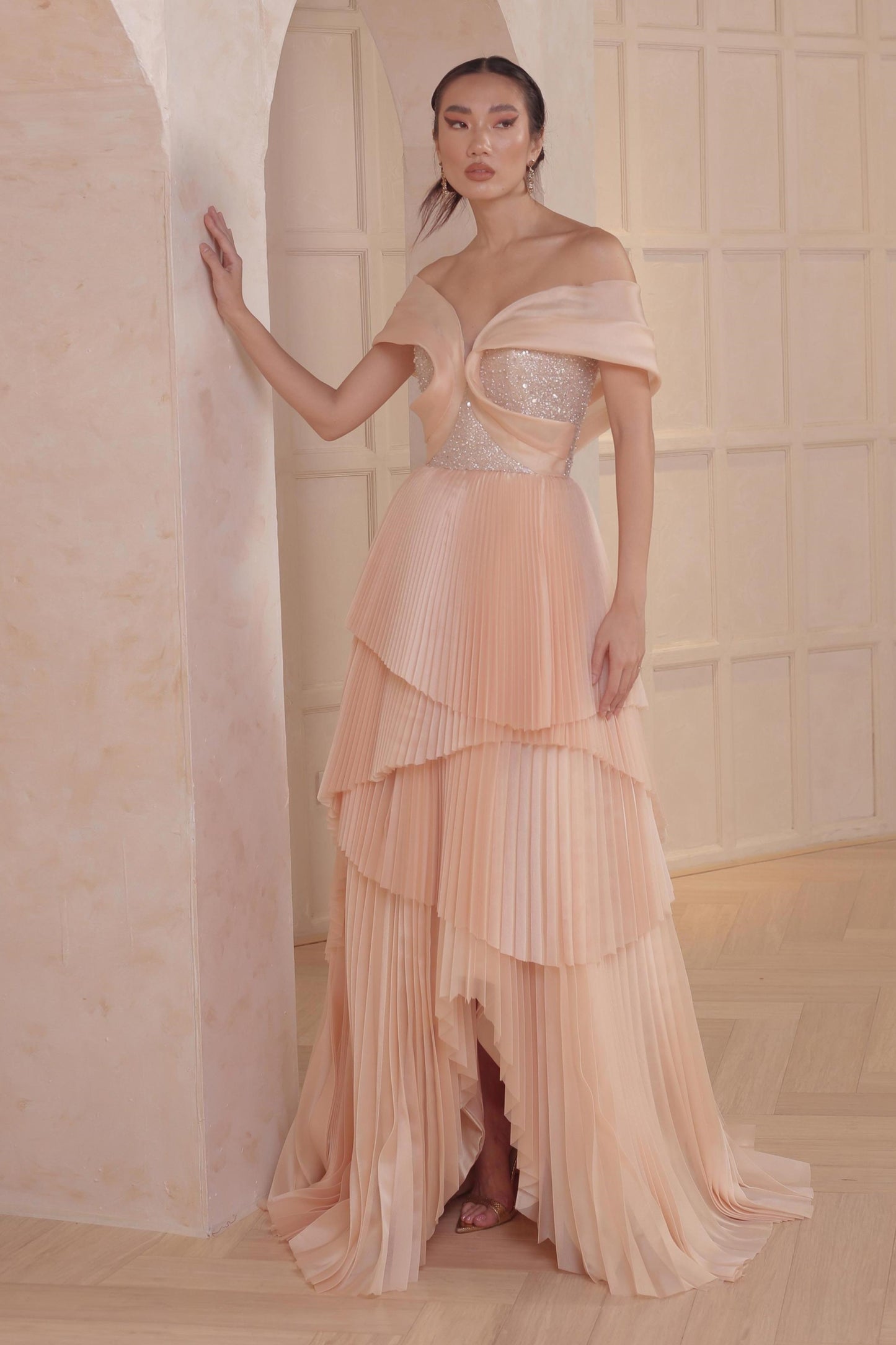 Tiered Pleated Gown