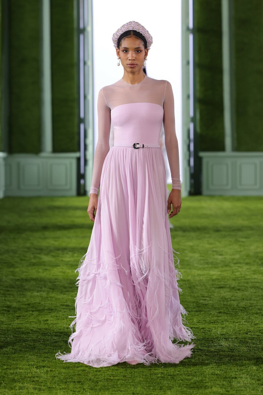 Georgette Gown with Feathered Skirt