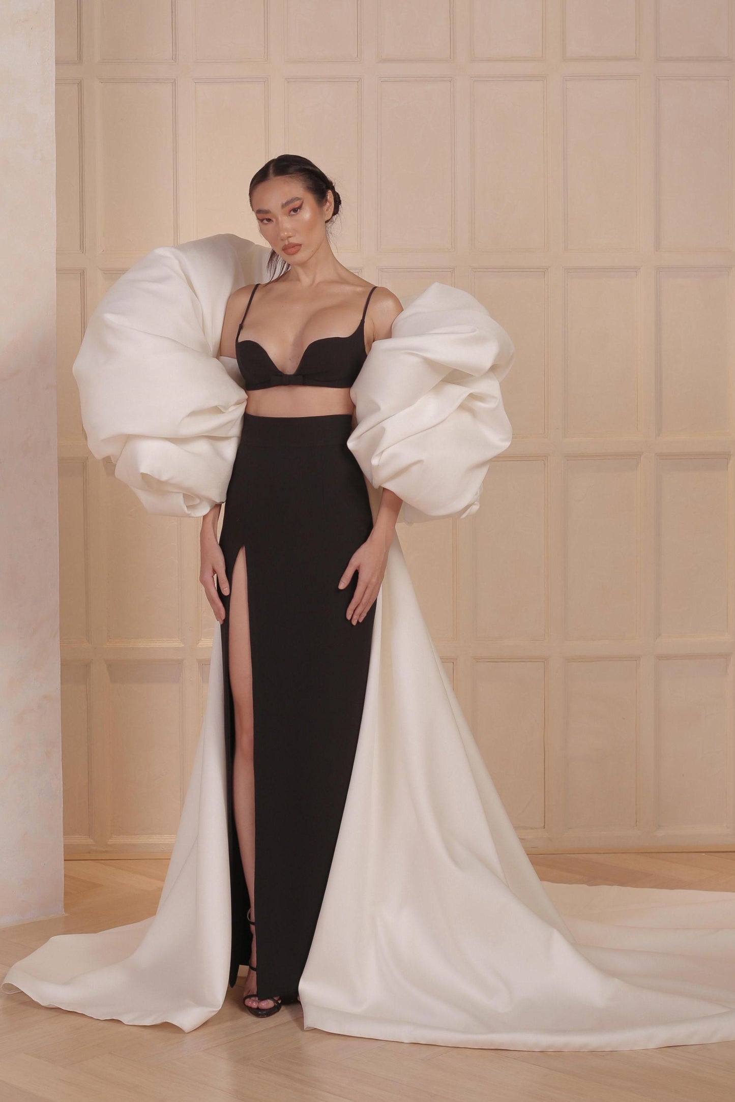 Bralette Top and Skirt with Oversized Cape