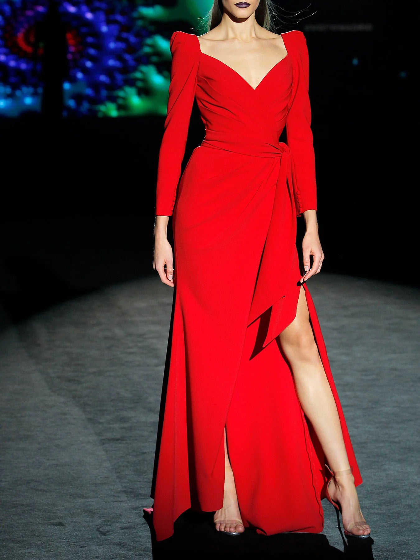 Long Sleeve Crepe Pleated Dress