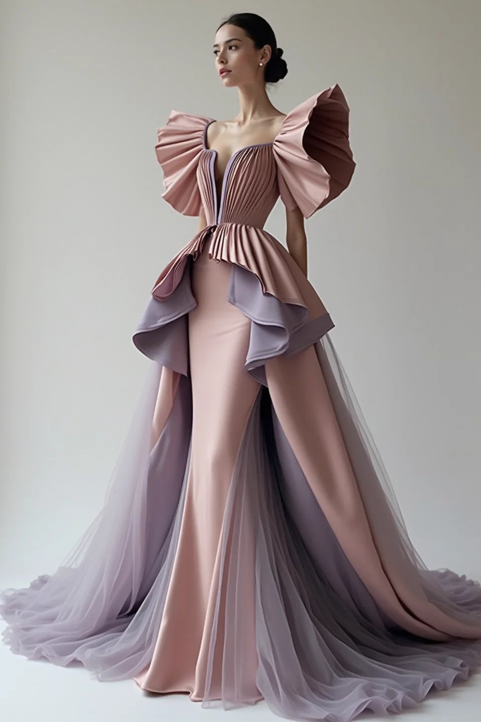 Sculpted Sleeve Peplum Gown