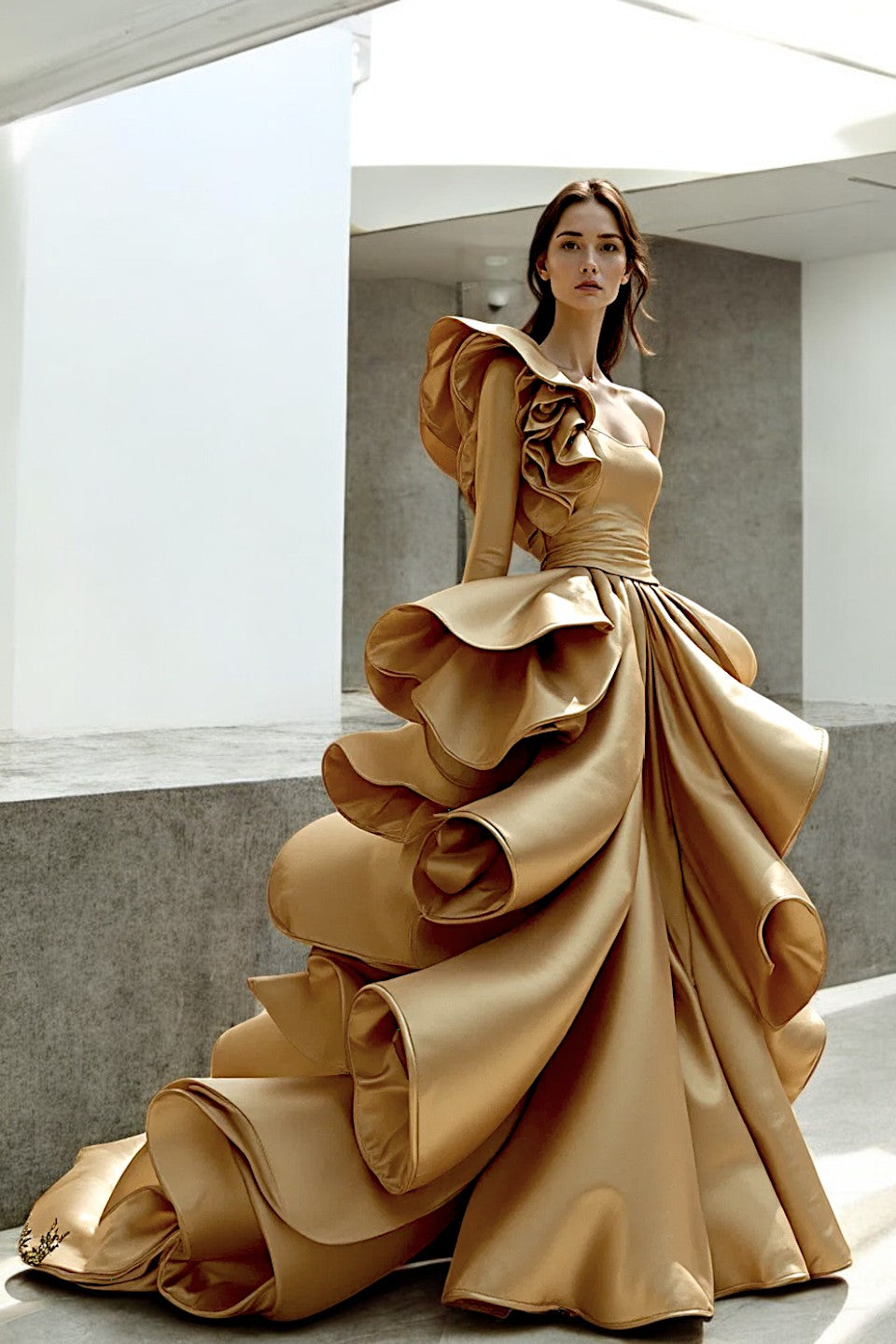 Sleeved Ruffled Gown