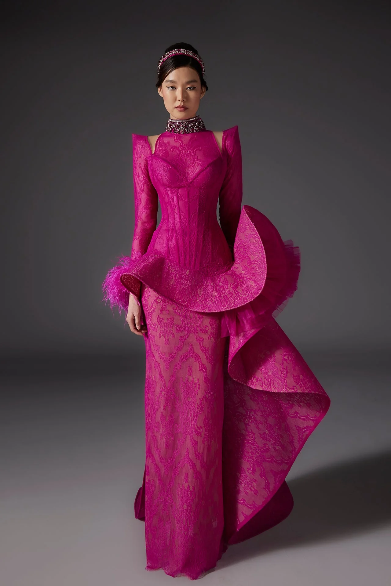 Lace Gown with Beaded Neckline