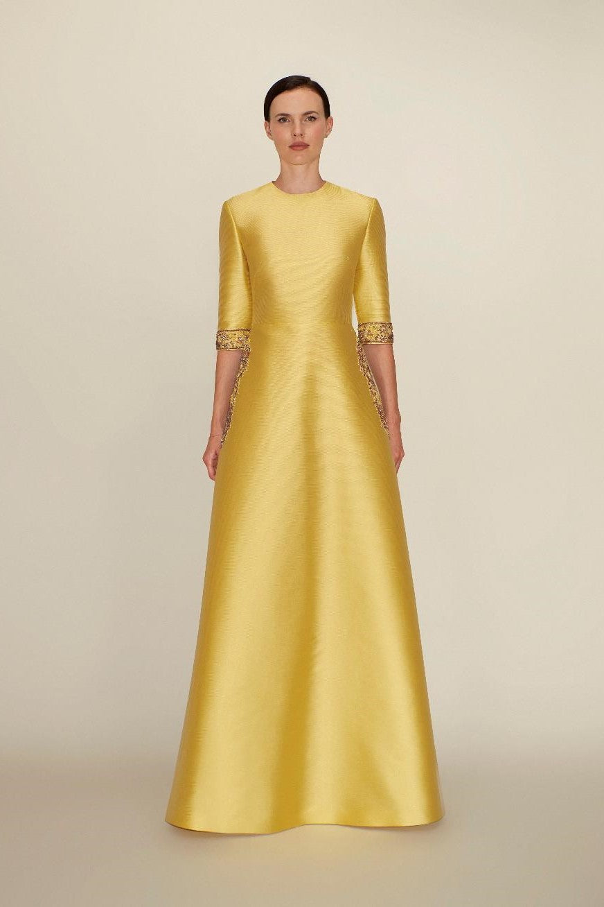 ? Sleeve Mikado Piqu? Gown