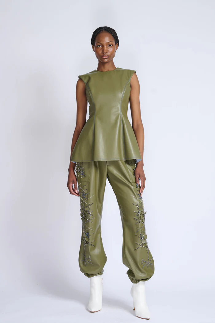 Cactus Vegan Leather Top with Jogger Pants