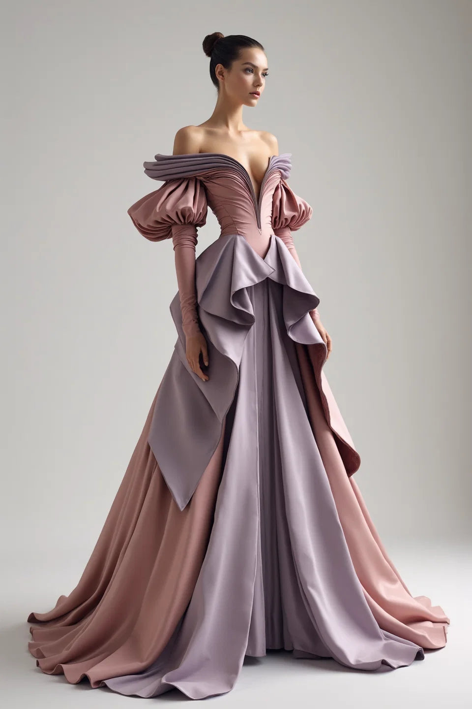 Off-Shoulder Long-Sleeved Gown